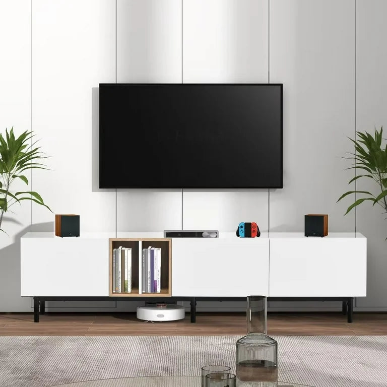 White 3-Door TV Stand for 80 Inch TVs