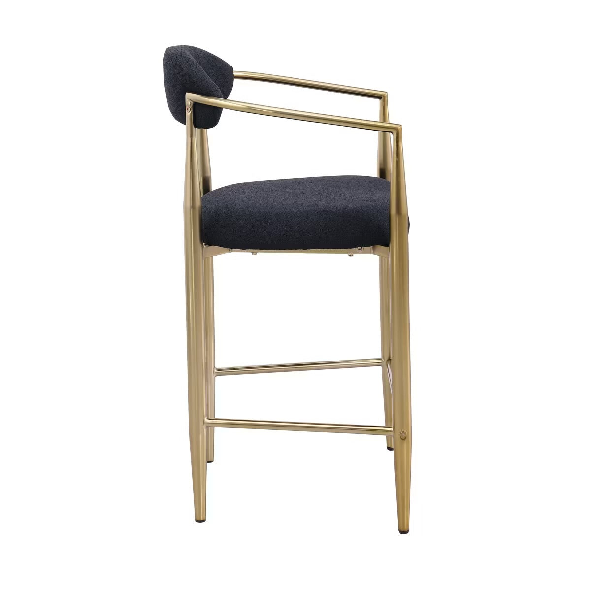 Set of 2 Boucle Upholstered Bar Stools Black & Gold