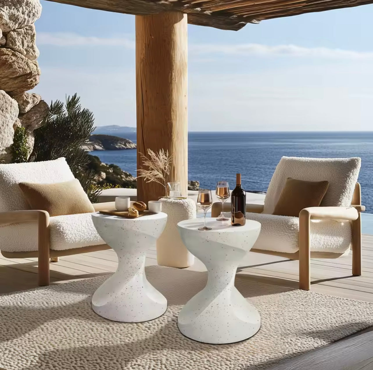 Round Concrete Outdoor Side Table, Modern Accent Piece, Graphite White