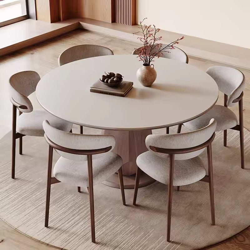 Rock Slab Round Dining Table with 360° Rotating Top