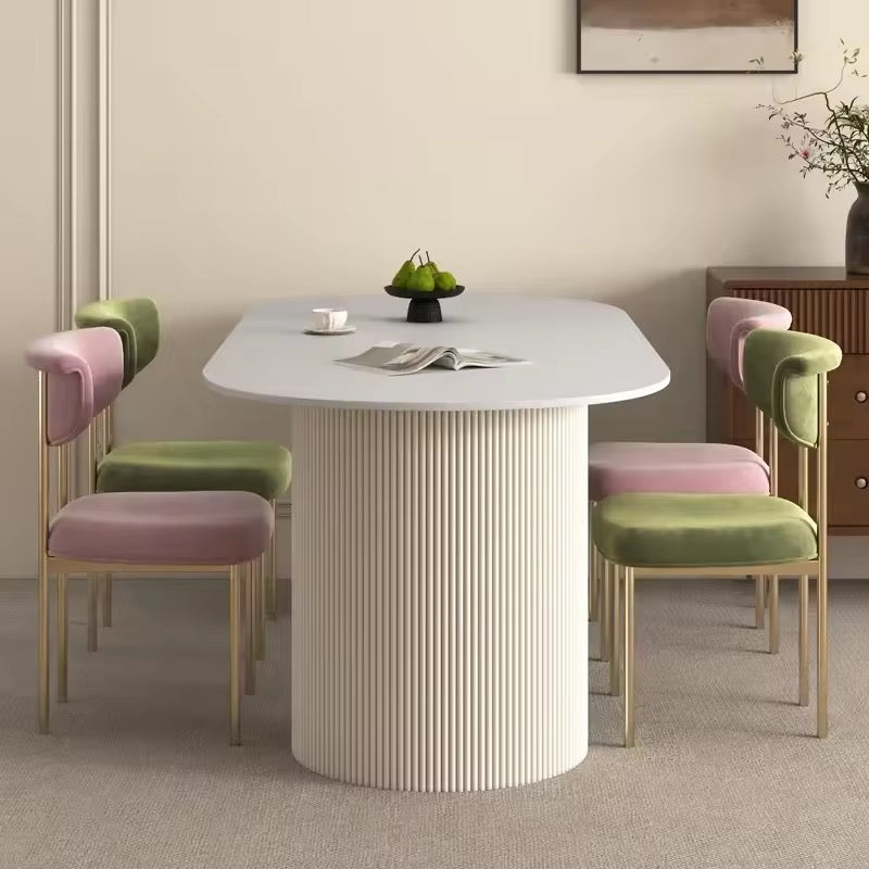 White Oval Minimalist Solid Wood Dining Table