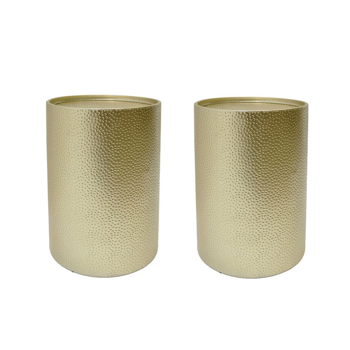 Set of 2 Gold Side Tables, Accent Table with Hammered Surface