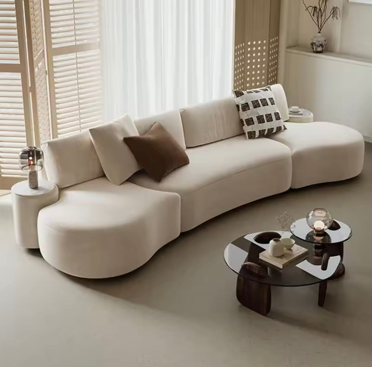 Italian Velvet Sofa with Ergonomic Backrest, Beige