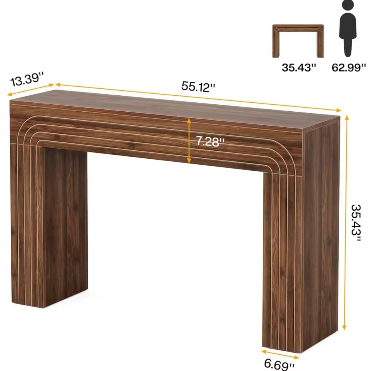 55” Wooden Entryway Table, Narrow Sofa Table for Hallway