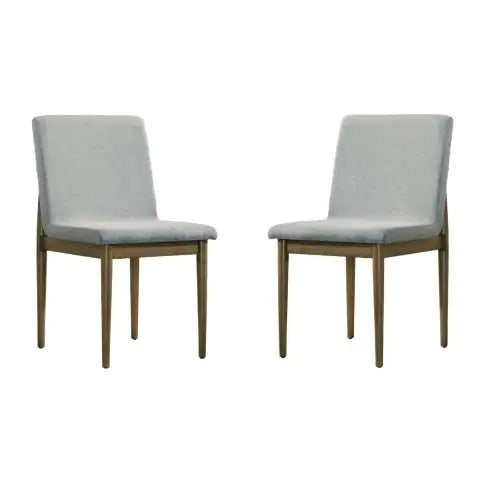 Natural Tone Frame Light Gray Fabric Set Of 2pc Side Chairs Dining Room Furniture Chair Upholstered Seat