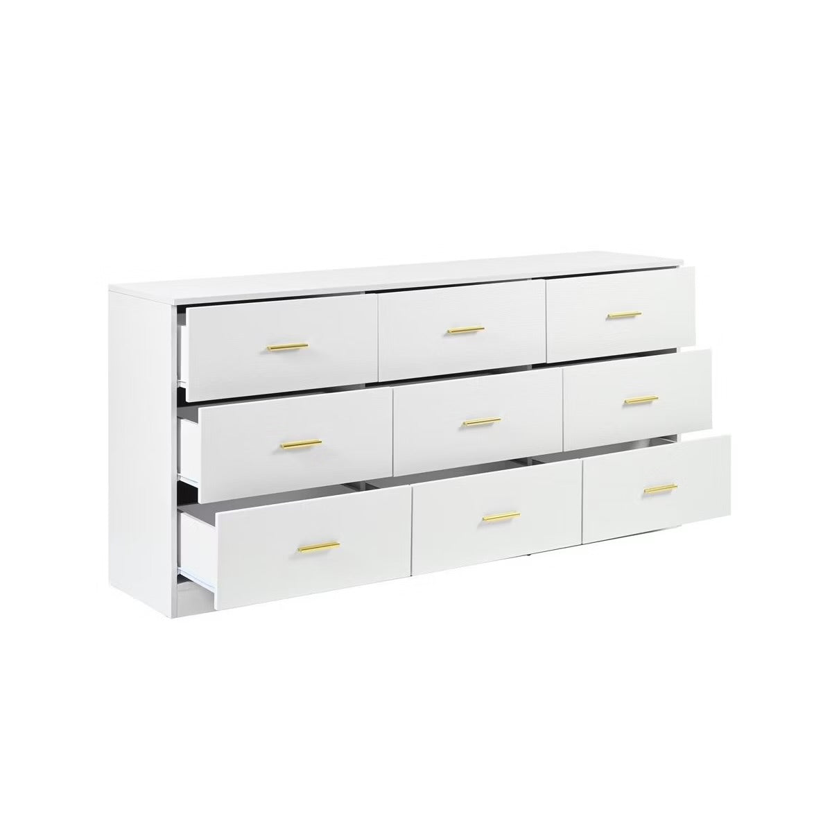 White 9-Drawer Bedroom Dresser with Gold Handles