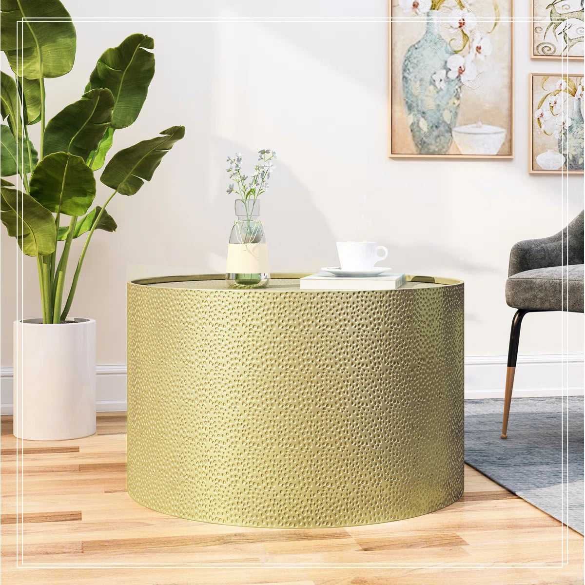 26" Modern Gold Round Metal Coffee Table