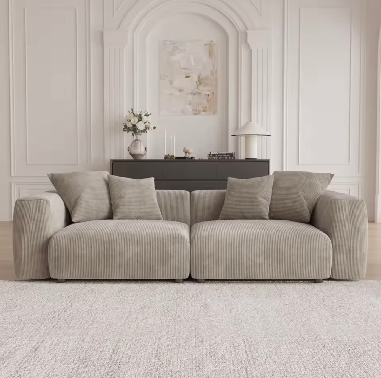 102” Beige Modular Sectional Sofa for Living Room, Modern Corduroy Couch