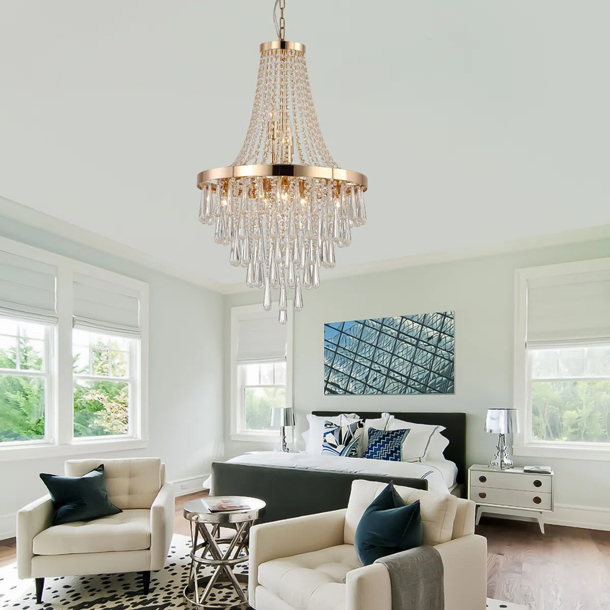 Golden Crystal Chandelier with Layered K9 Design