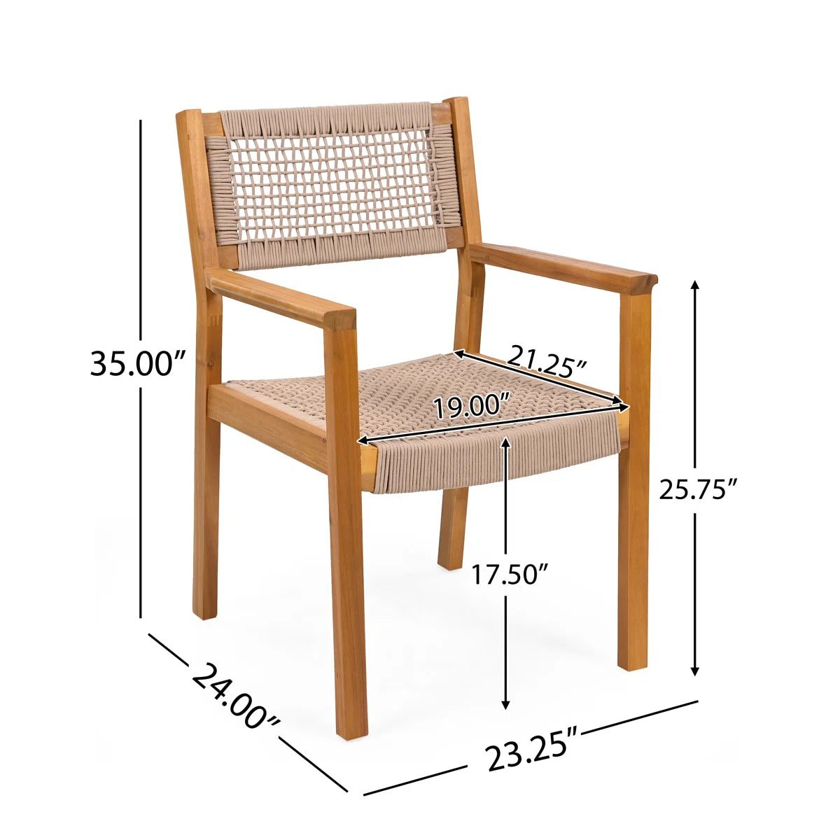 Set of 2 Teak Rope Outdoor Chairs – Acacia Wood Patio Chairs