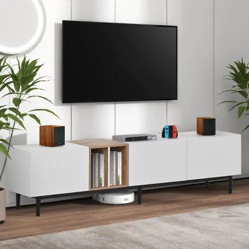 White 3-Door TV Stand for 80 Inch TVs