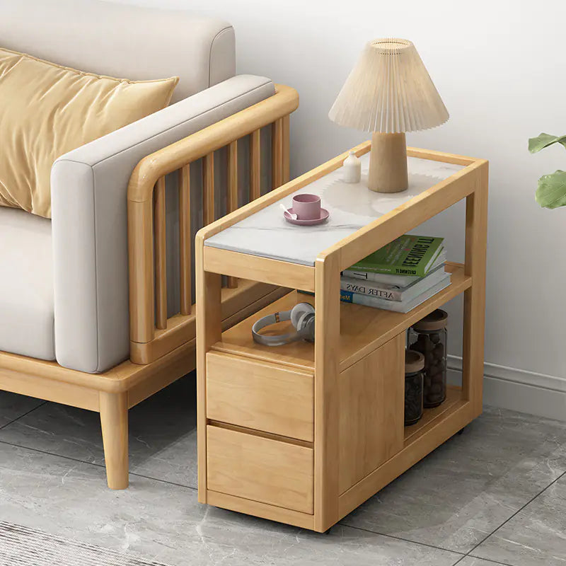 Mobile Rolling Solid Wood Sofa Side Table