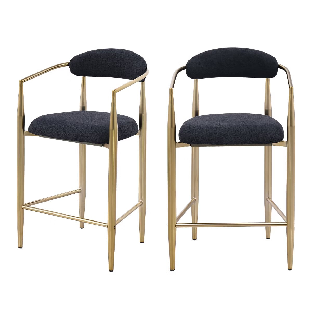 Set of 2 Boucle Upholstered Bar Stools Black & Gold