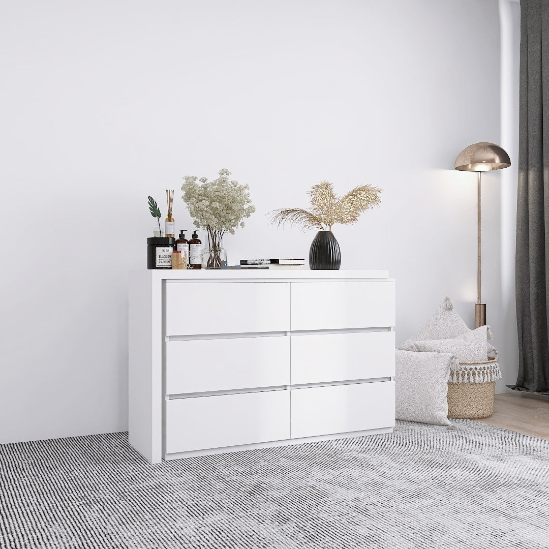 White 6-Drawer Dressing Table with Extended Top