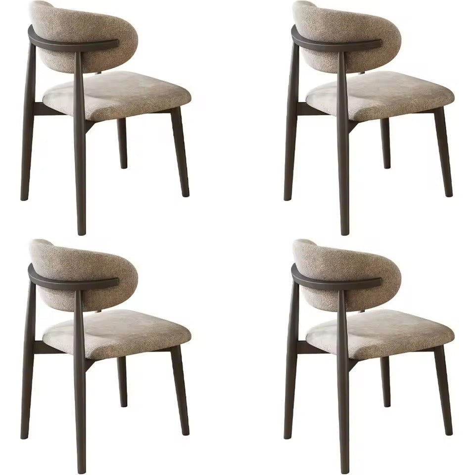 Set of 4 Ergonomic Cotton-Linen Upholstered Dining Chairs, Beige