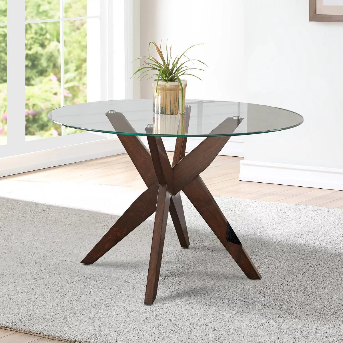 Dark Brown Dining Table with Glass Top