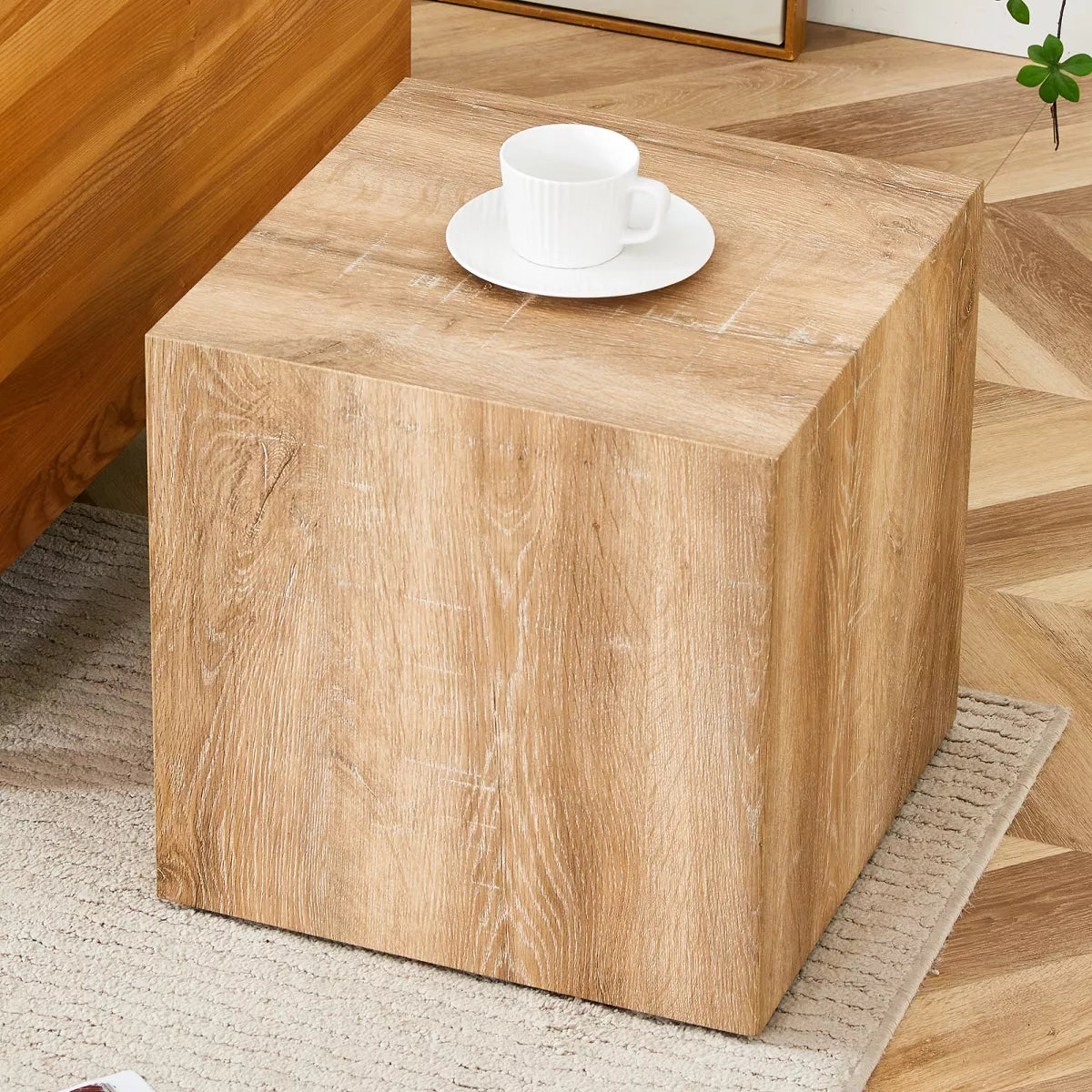 Square Light Wood MDF Coffee Table 15.7"
