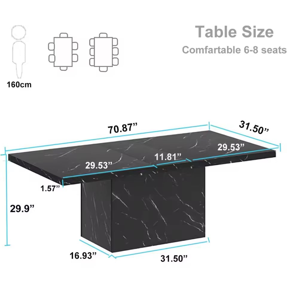 71” Faux Marble Dining Table for 6-8, Modern Rectangular Table