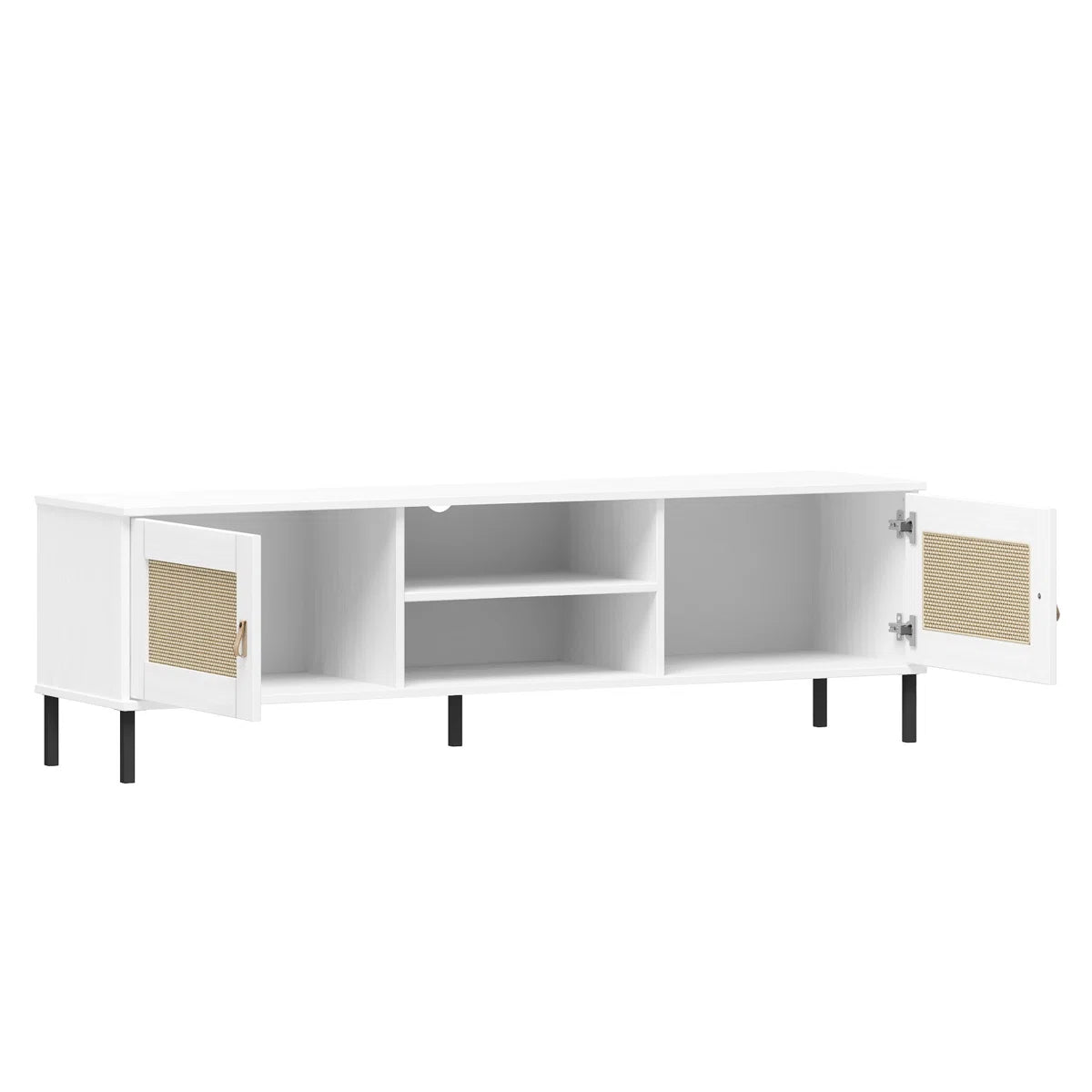 Mid-Century Rattan Door TV Stand 55 Inch