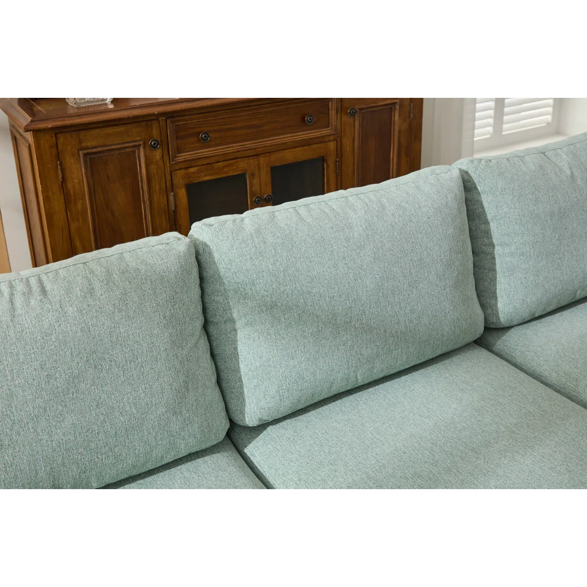 Light Green Fabric Sofa - 3 Seater Sofa with USB Charging Ports