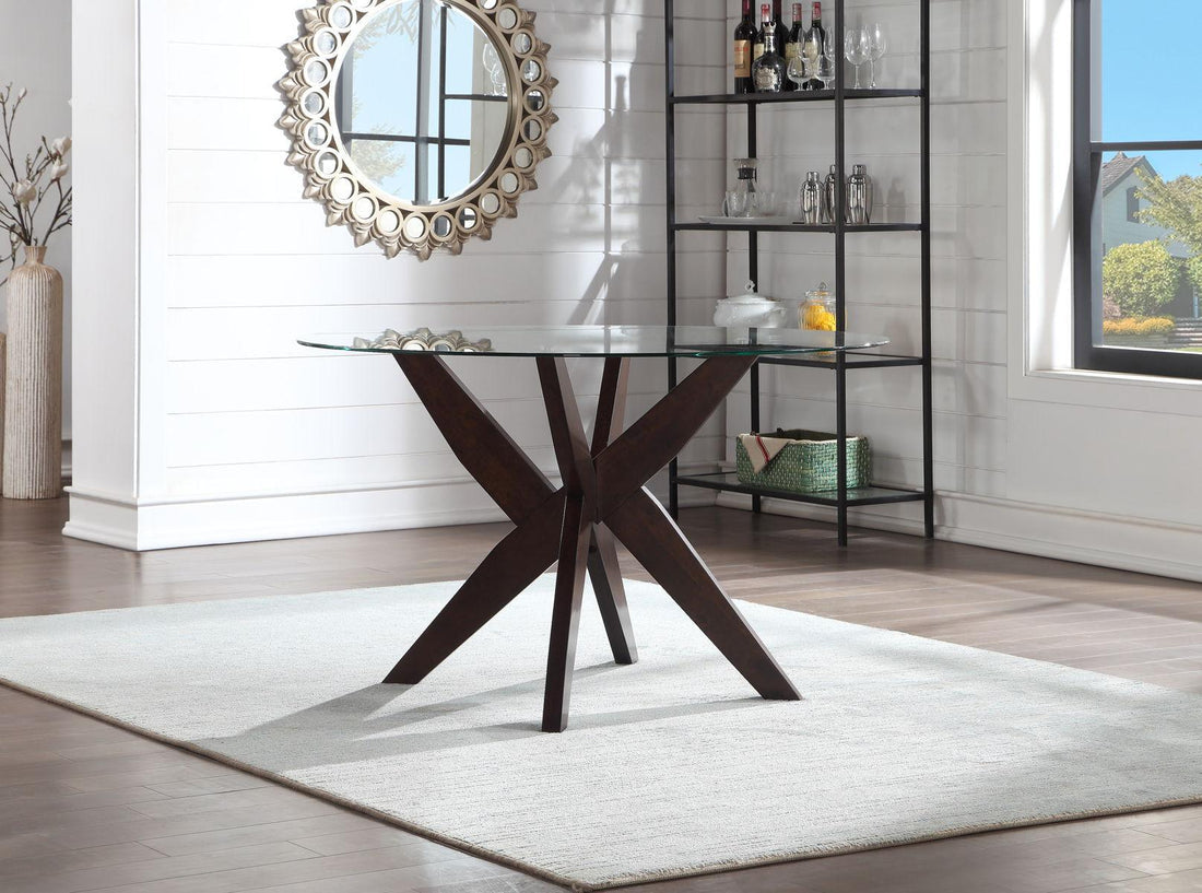 Dark Brown Dining Table with Glass Top