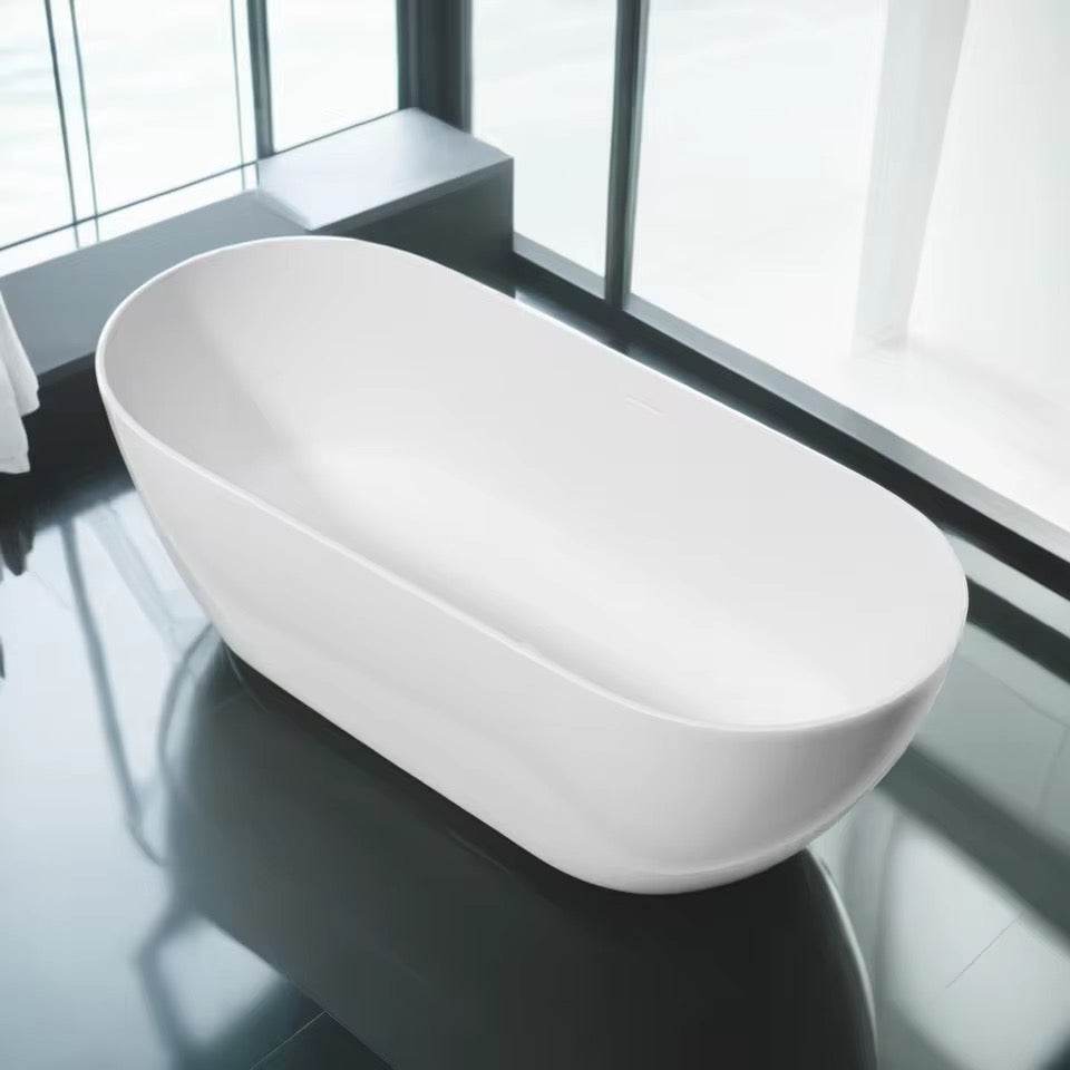 Matte White Freestanding Bathtub, Durable Spa Style Soaking Tub