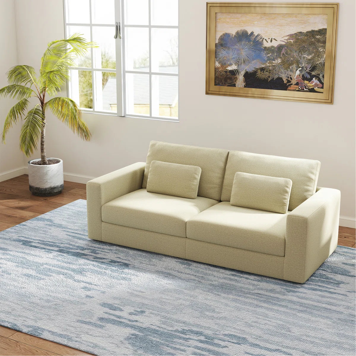 83" Beige 3 Seater Sofa with Detachable Cover