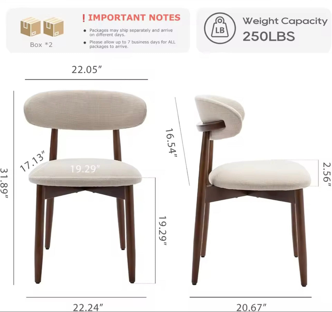 Set of 4 Wooden Dining Chairs, Upholstered Fabric Kitchen Chairs