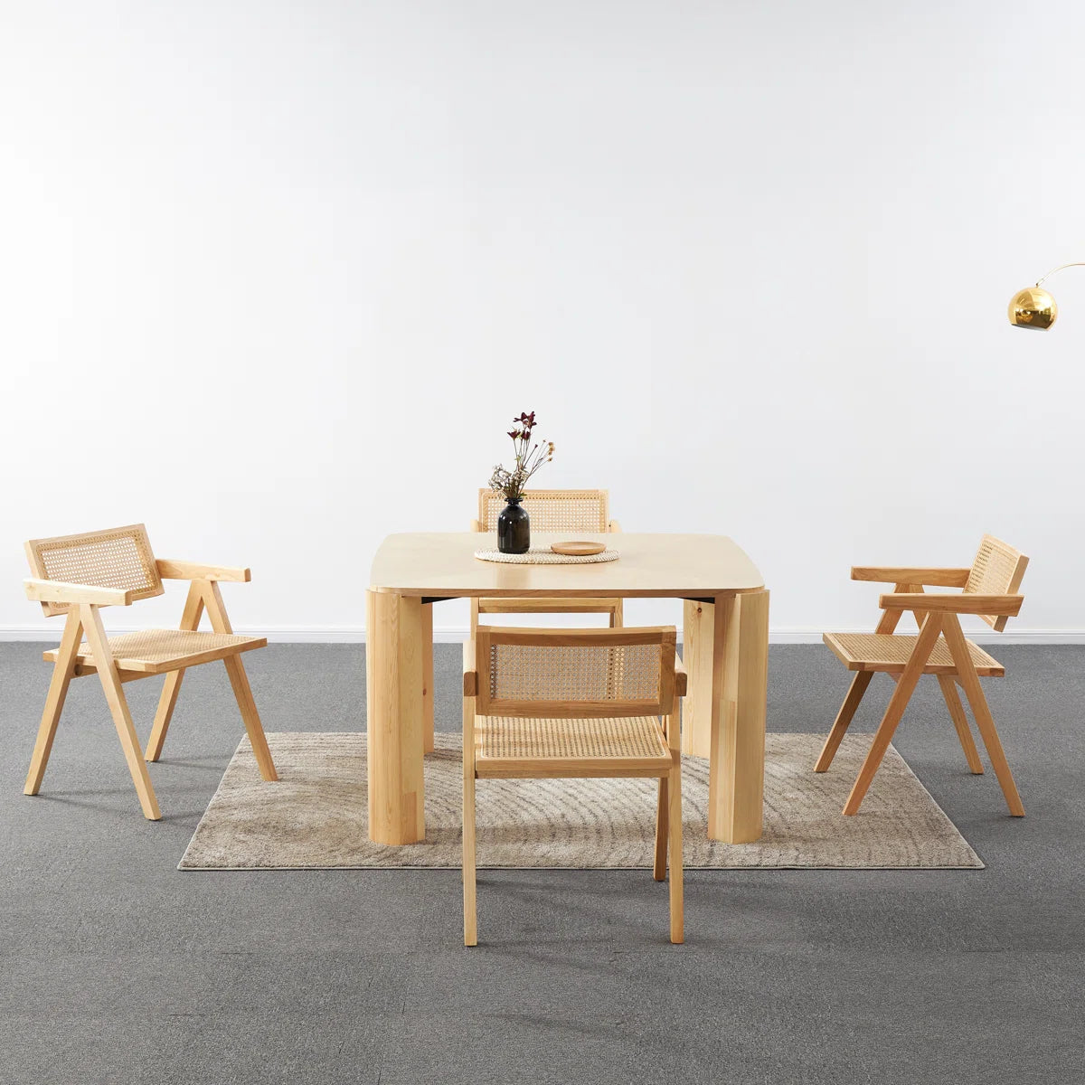 Set of 2 Cane Back Solid Wood Dining Armchairs