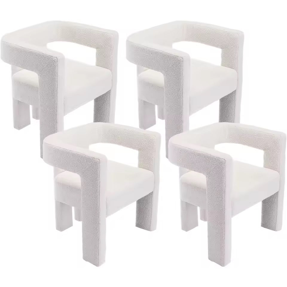 Set of 4 Upholstered White Sherpa Fabric Dining Chairs