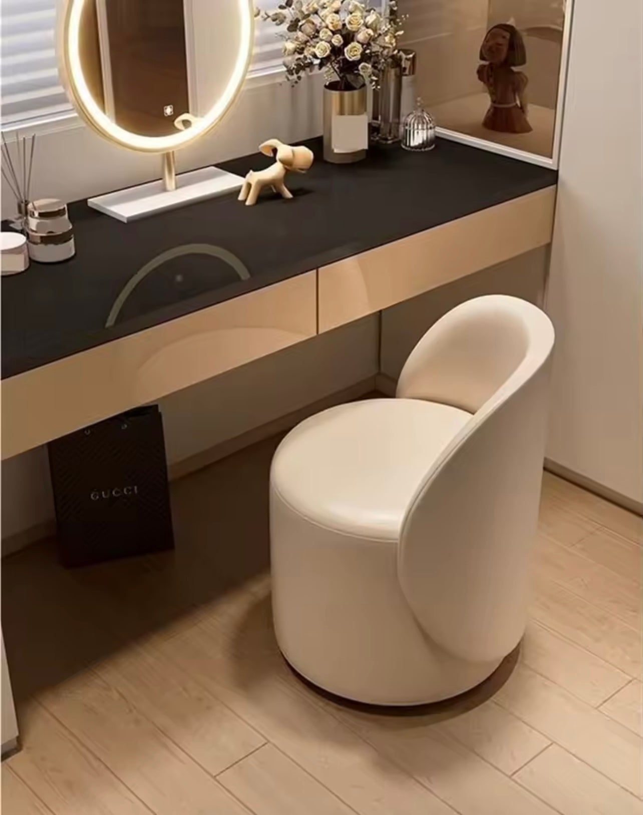 Modern Upholstered Barrel Dining Chair, 360 Degree White Swivel Chair