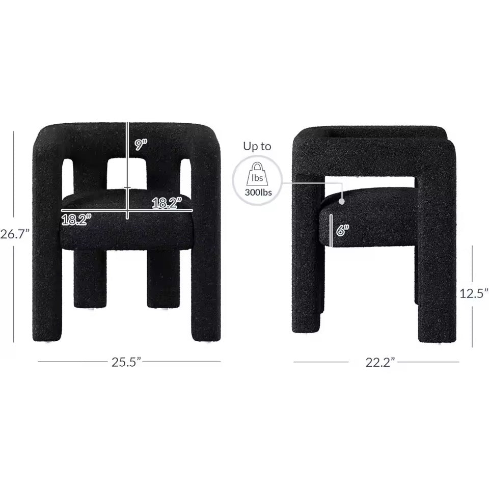 Modern Boucle Dining Chair, Upholstered Teddy Barrel Armchair