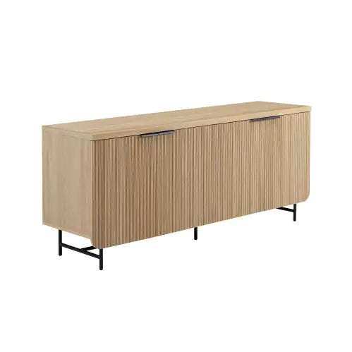 Coastal Oak Fluted Sideboard, Minimalist Wood Storage Cabinet