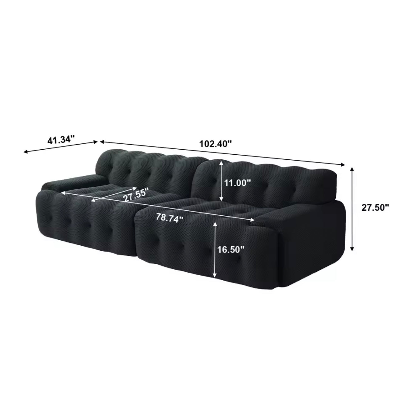 102” Oversized Cloud Modular Sectional Sofa with Curved Loveseat