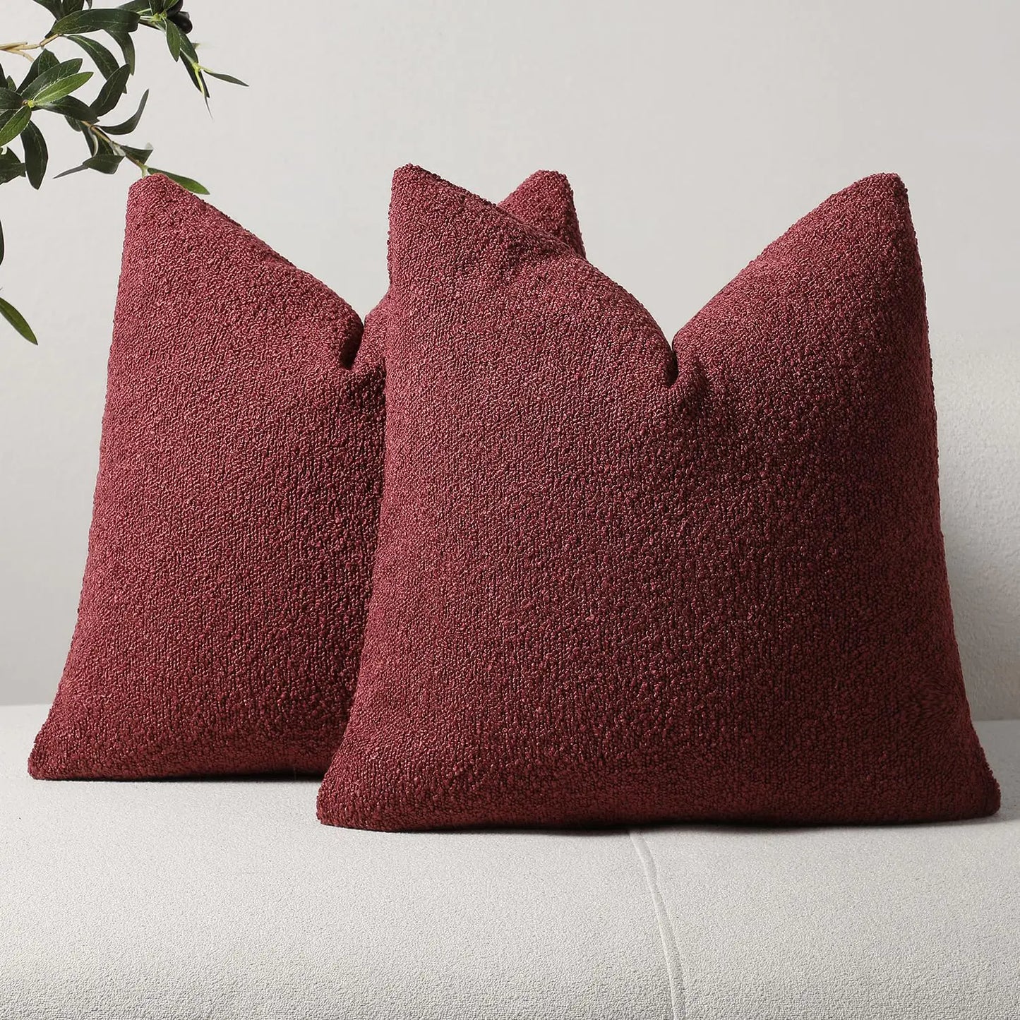 Set of 2 Burgundy Bouclé Pillow Covers 26"x26"