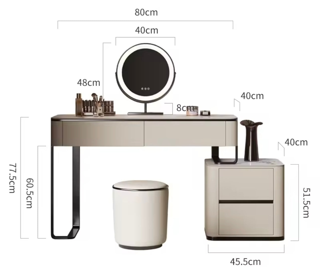 Beige Minimalist Vanity Table with Rock Slab Countertop