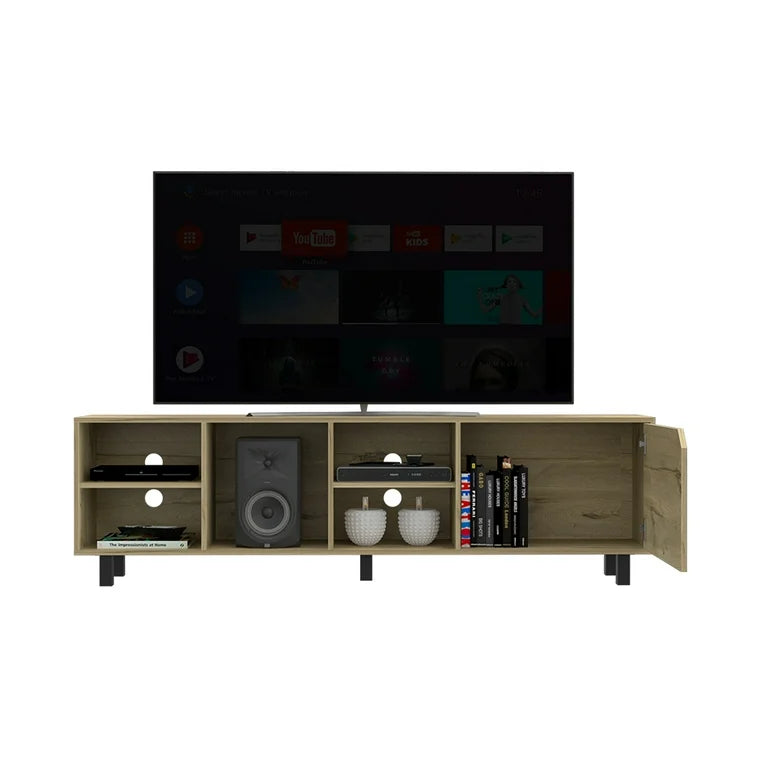 Light Oak 70-Inch TV Stand with Open Shelves