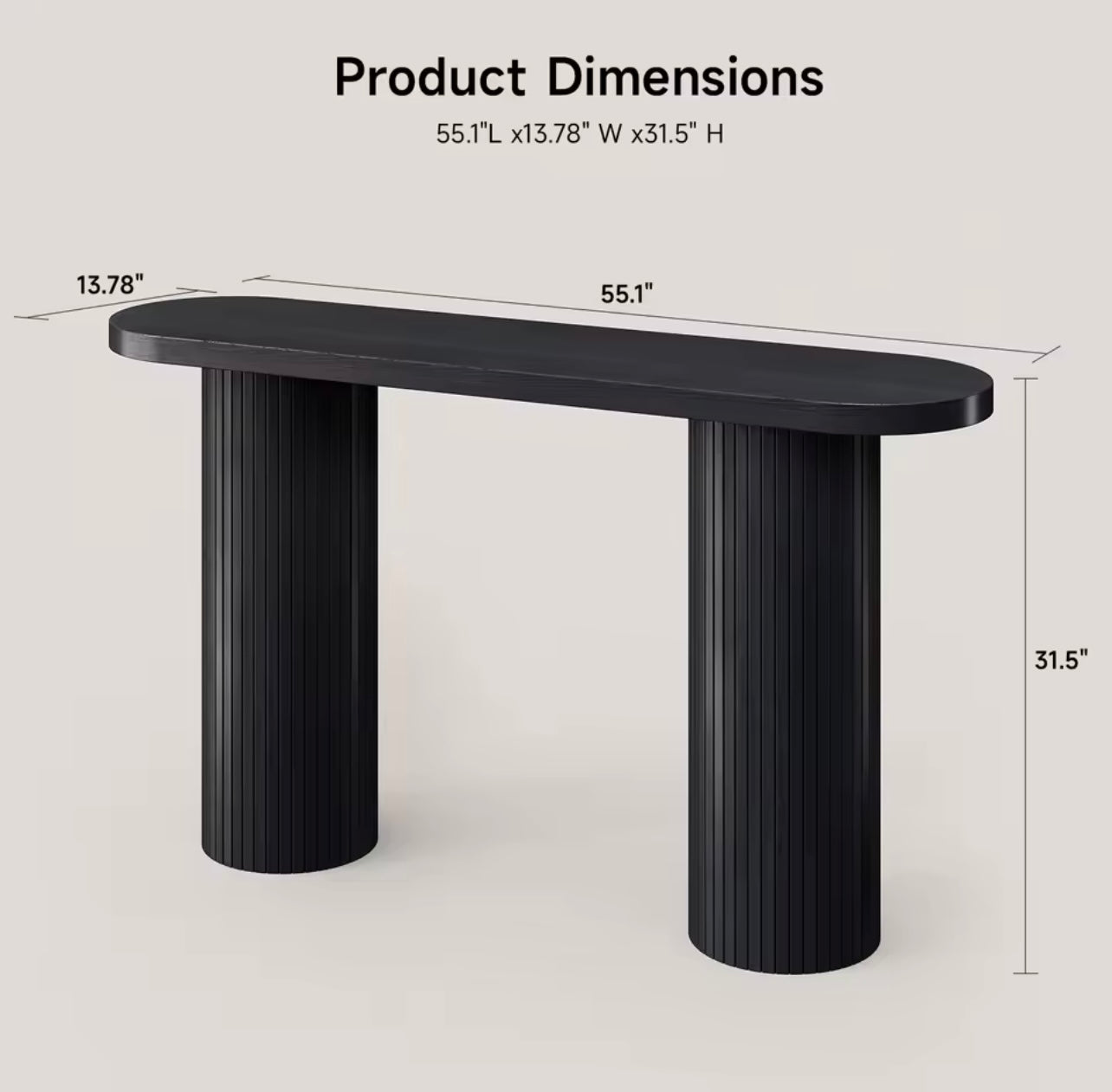 55” Modern Fluted Console Table for Entryway or Behind Sofa, Black