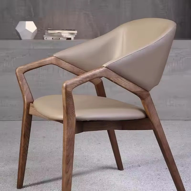 Modern Ash Wood Armchair, Curved Back Dining / Accent Chair