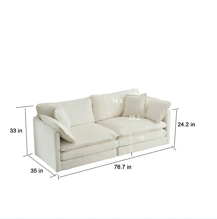 Modern White Fabric Loveseat Sofa with 4 Pillows