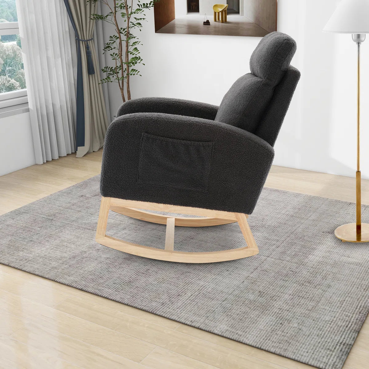Modern High-Back Rocking Armchair, Dark Gray