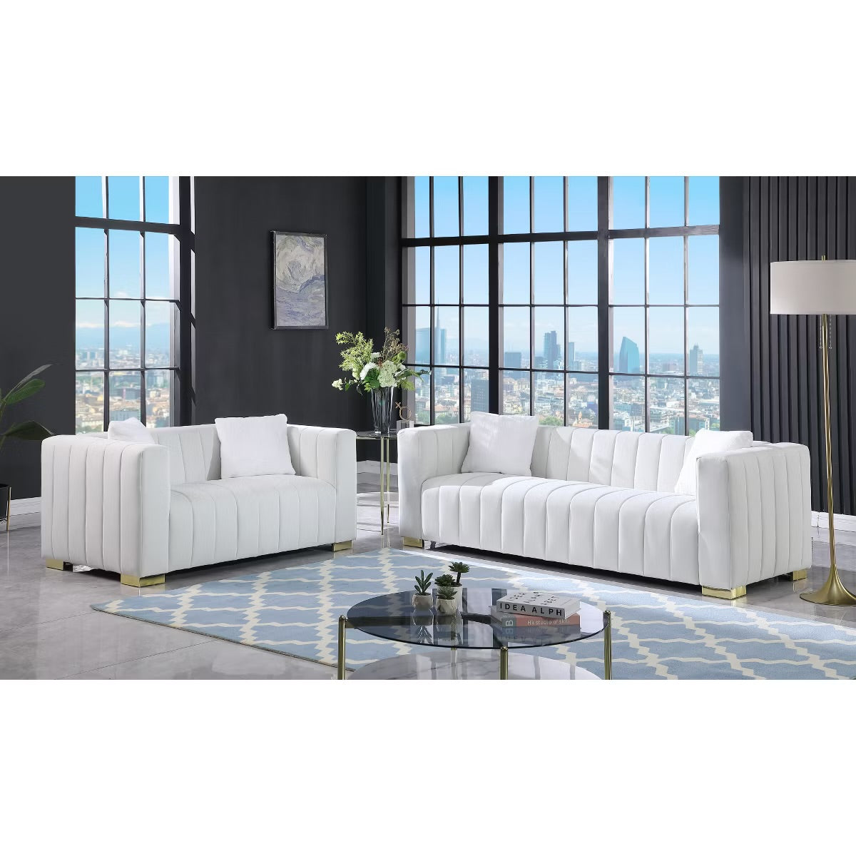 Grey or Beige 3 Seater Sofa - Velvet Loveseat Sofa