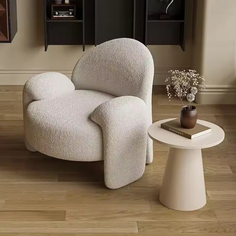 Modern Lambswool Armchair, Minimalist White Accent Chair