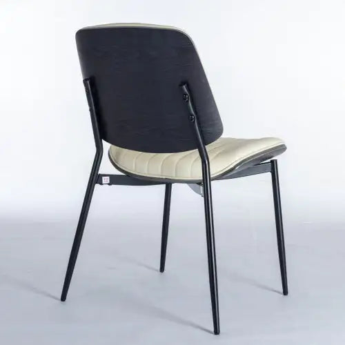 Set of 2 Beige Faux Leather Mid-Century Dining Chairs