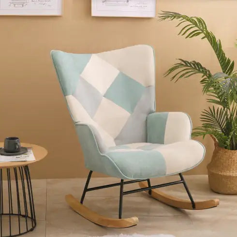 Patchwork Chair - Rocking Chair for Baby Nursery with Wood Legs