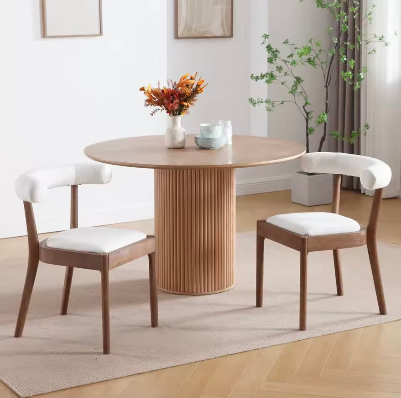 Set of 2 Upholstered Mid Century Linen Dining Chairs