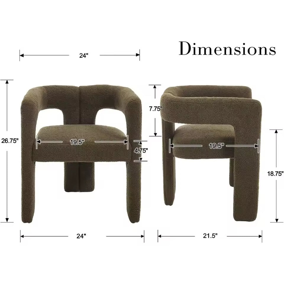 Set of 2 Upholstered Boucle Barrel Dining Chairs