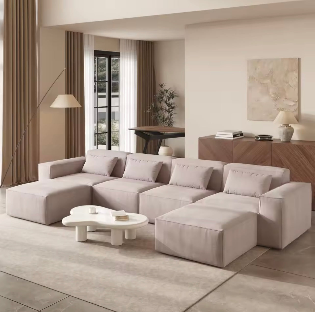 White Modular U-Shaped Sectional Sofa Couch with 2 Ottomans