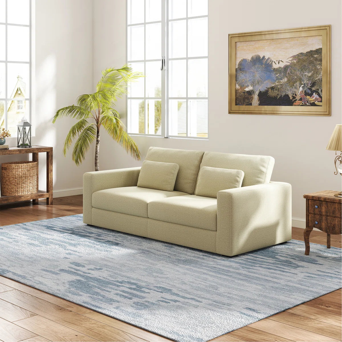 83" Beige 3 Seater Sofa with Detachable Cover