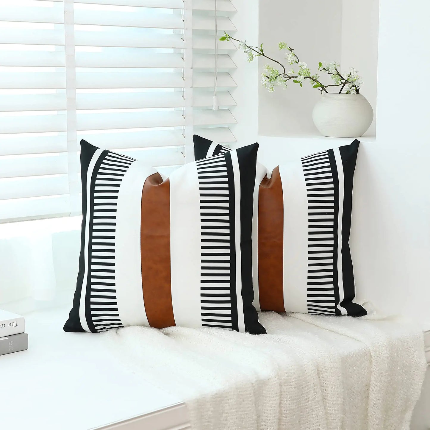 Set of 2 Black Faux Leather Pillow Covers 24x24"